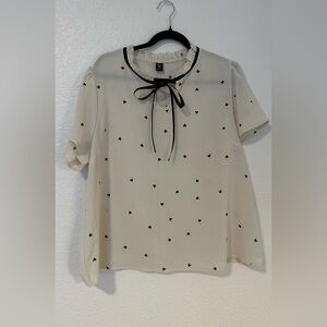 SHEIN Cream Blouse with Black Heart Accents